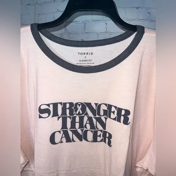 NWT Torrid Light Pink Cancer Awareness Graphic Crew Neck Tee, Size 3 - Picture 2 of 5